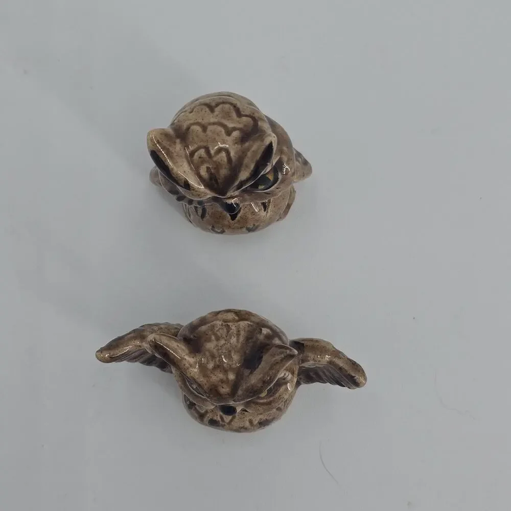 Vintage Ceramic Owl Figurines Miniature Set Collectibles Handpainted MCM 1970s
